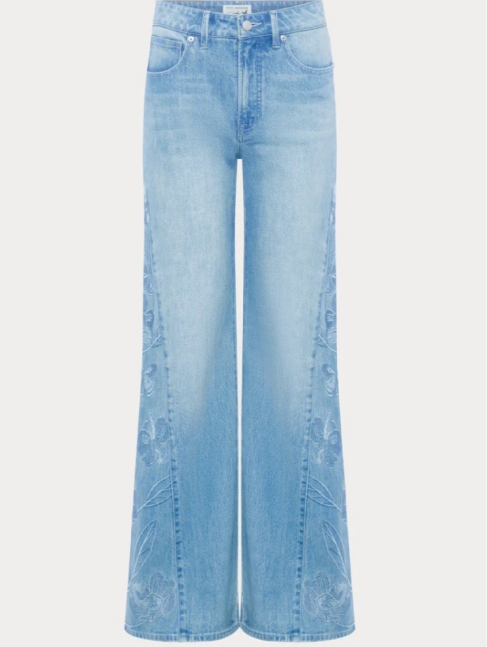 Good American Light Blue Embroidered Wide-Leg Jeans